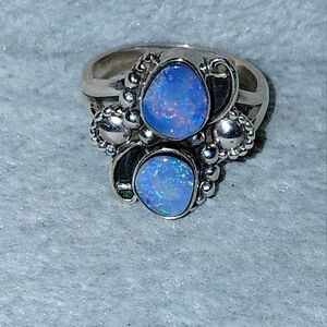 Australian Opal Double Stone Sterling Silver Ring Size 7.25
